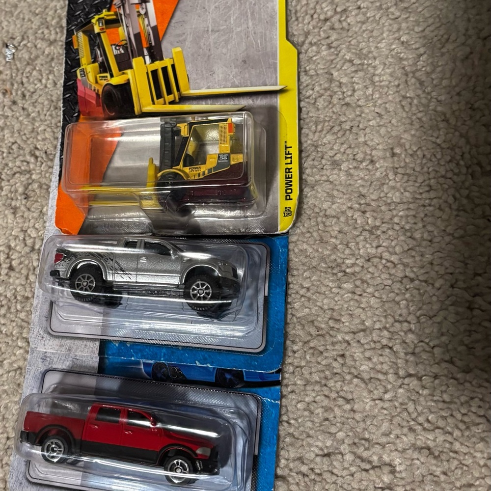 Toy Vehicle Set with Forklift, Silver, and Red Cars